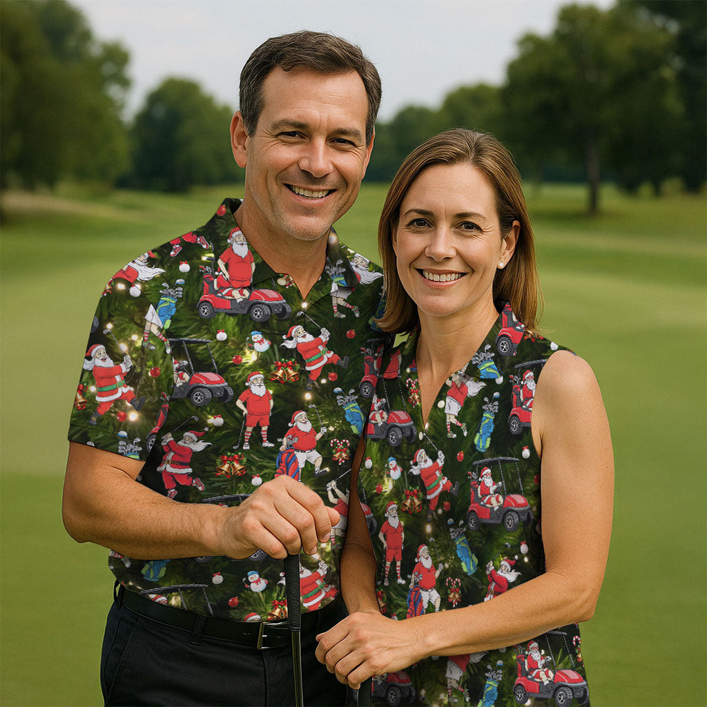 Funny Santa Claus Golf Pose Golf Tops For Men, Polo ShirtFor Men, Christmas Golf Shirt, Mens Golf Gift