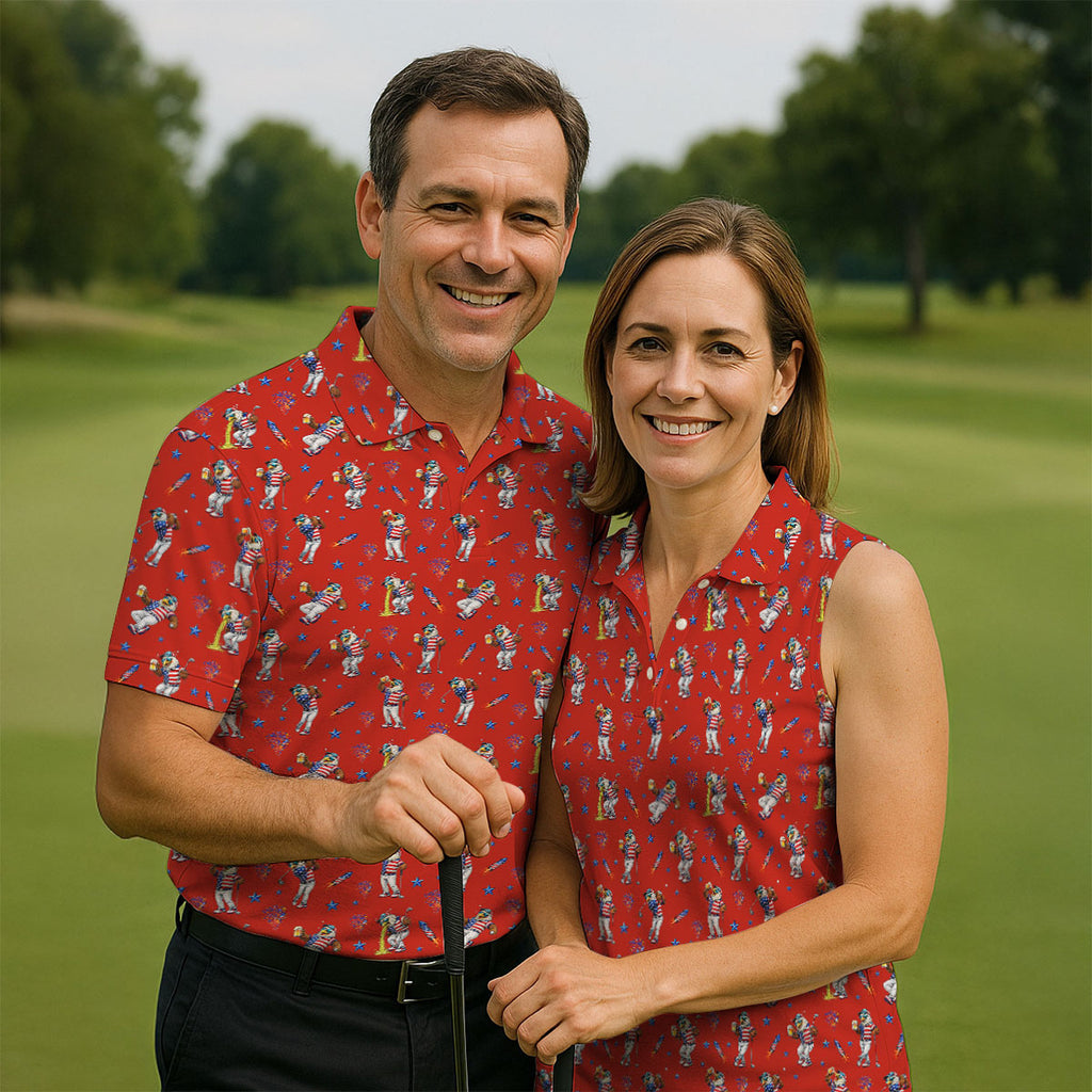 Patriotic Eagle Golf And Beer Funny 4th Of July Red Golf Shirt, 250th Anniversary Golf Shirts For Men