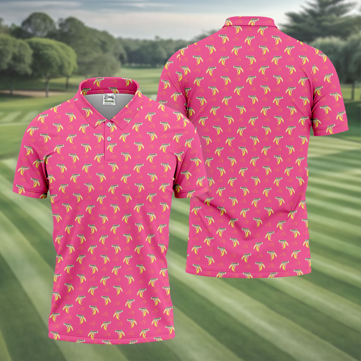 Funny Banana Hot Pink Golf Shirt, Golf Tops For Men, Golf Shirts For Men, Polo Shirts For Men