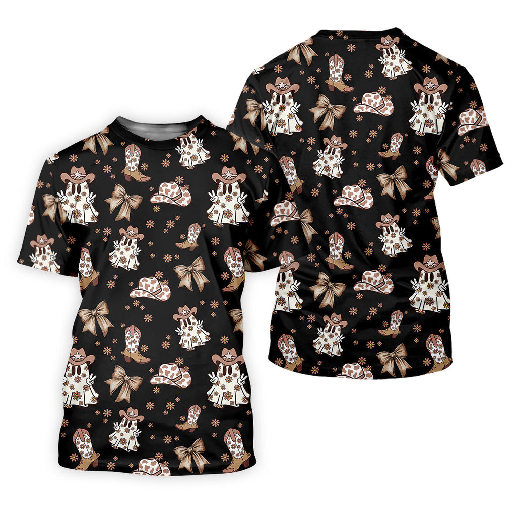 Coquette Halloween Cowboy Ghost Black Fun Golf Shirts For Men, Polo Shirts For Men, Golfing Apparel