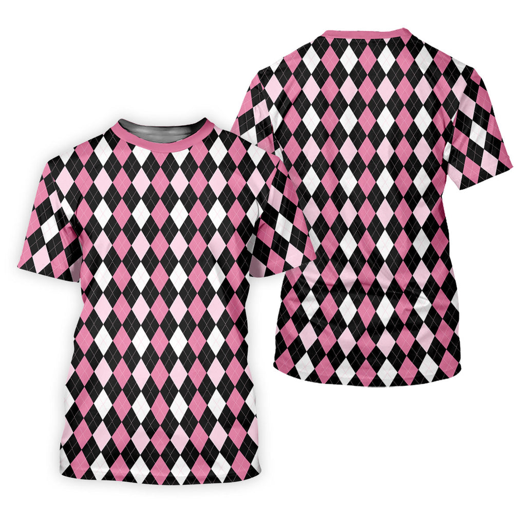 Black Pink Argyle Men's Golf Polo ShirtGolf Gift For Men, Golfing Apparel, Matching Golf Shirt