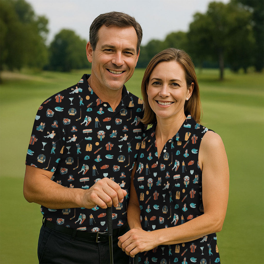 30th Anniversary Sport Movie Character Black Golf Shirt, Men's Funny Golf Shirts, Golf Shirts For Men