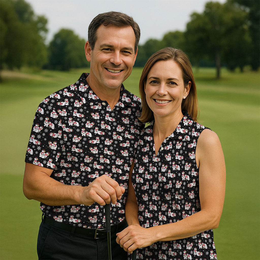 Naughty Snowman Black Golf Shirt, Christmas Golf Shirt, Fun Golf Shirts For Men, Polo Shirts For Men
