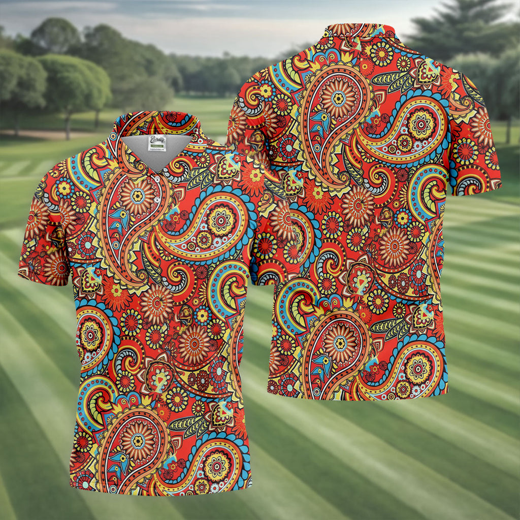Paisley Design Golf Tops For Men, Boho Pattern Golf Shirts For Men, Polo Shirts For Men