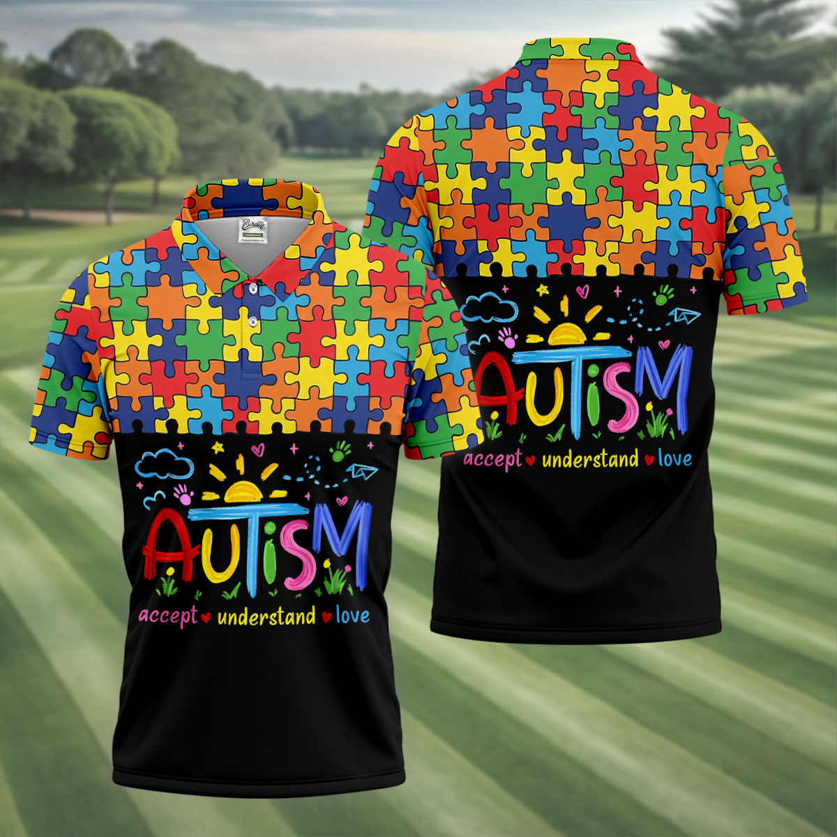 Awareness Accept Understand Love Colorful Puzzle Golf Shirt, Polo Shirts For Men, Golf Shirts For Men