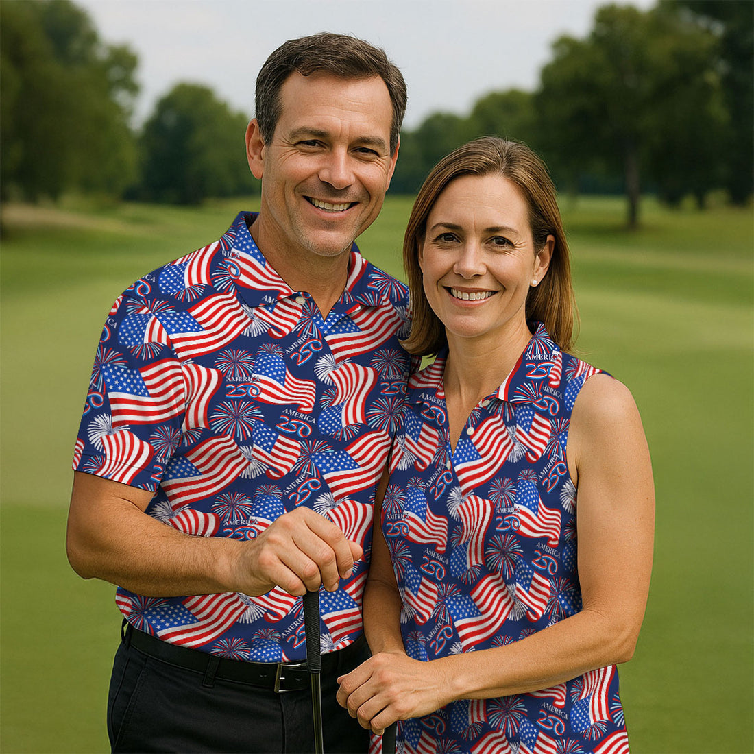 America 250 Anniversary Patriot Flag Navy Golf Shirt, Golf Tops For Men, Golf Shirts For Men