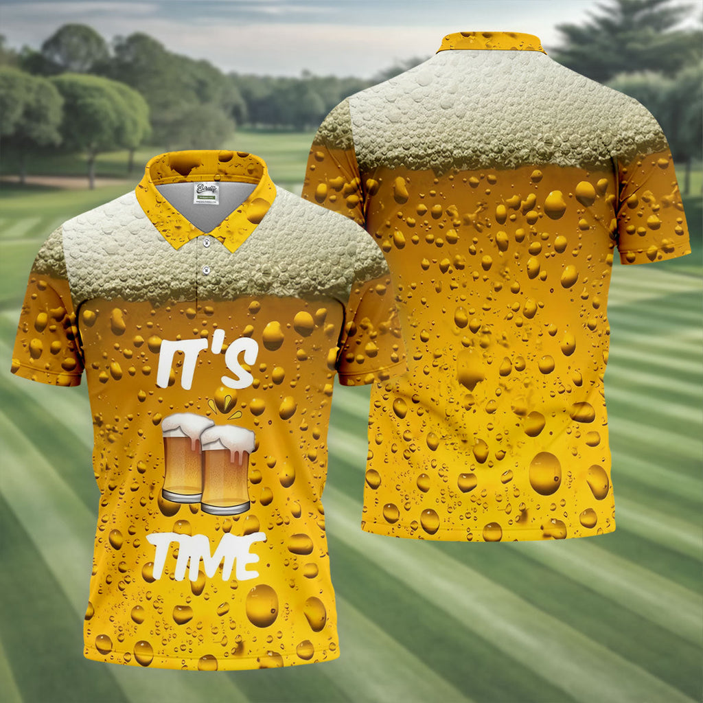 It's Time Golf And Beer Men's Funny Golf Shirts, Hawaiian Golf Shirt, Polo Shirts For Men