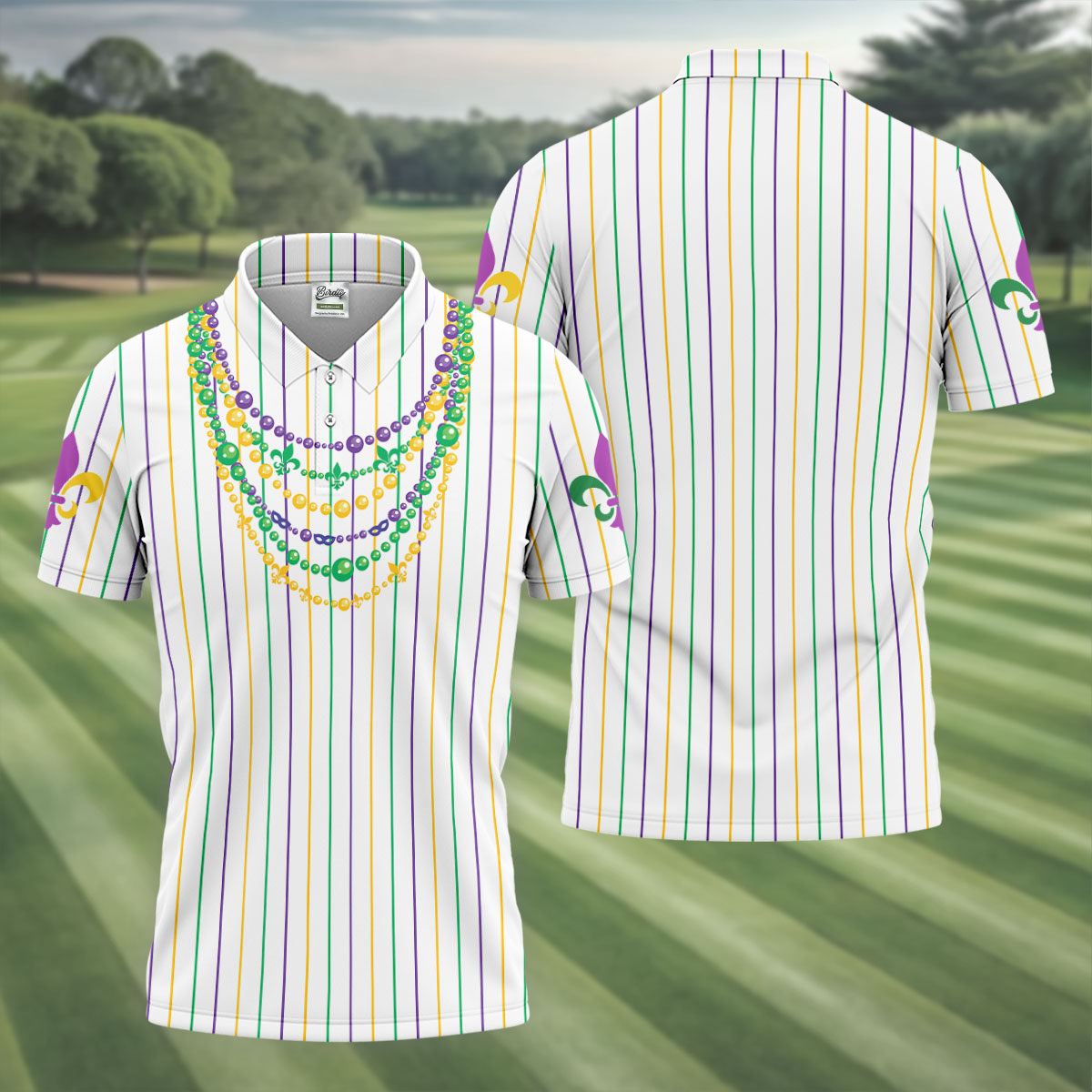 Mardi Gras Beads Necklaces Print White Golf Shirt, Golf Tops For Men, Polo Shirts For Men, Golf Shirts For Men