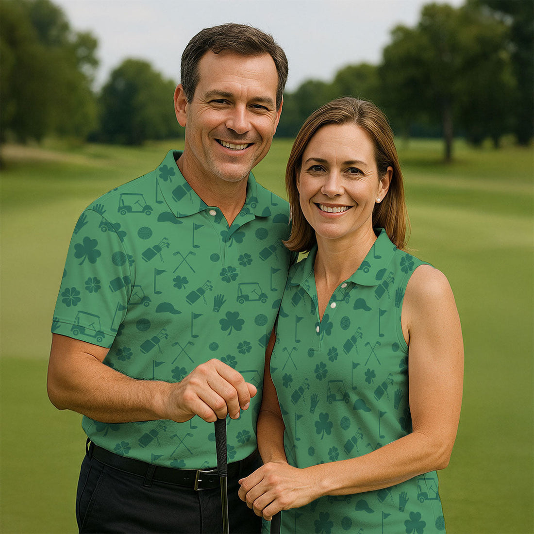 Dark Green Golf Items Seamless Pattern St. Patrick’s Day Shamrock Golf Shirt, Golf Shirts For Men