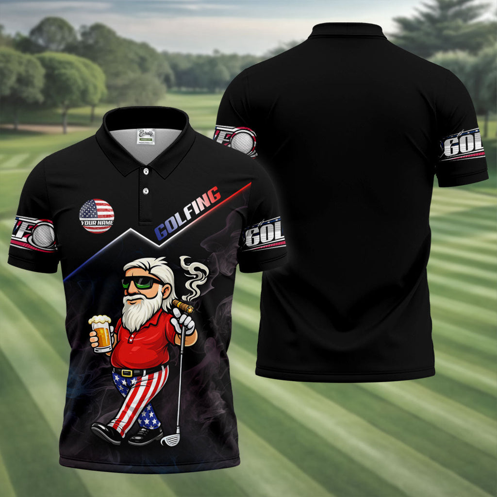 Patriotic Man Golf And Beer Custom Name Funny 4th Of July Golf Shirt, 250th Anniversary Golf Shirts For Men