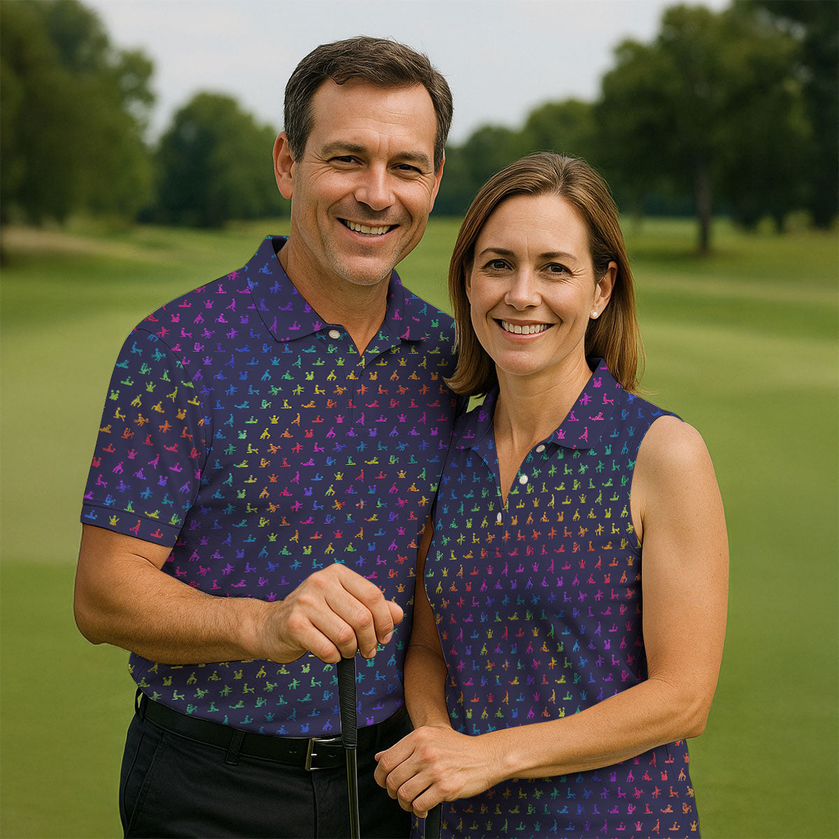 Naughty Position Adult Humor Rainbow Effect Men's Golf Polo Shirt Golf Gift For Men, Golf Shirts For Men