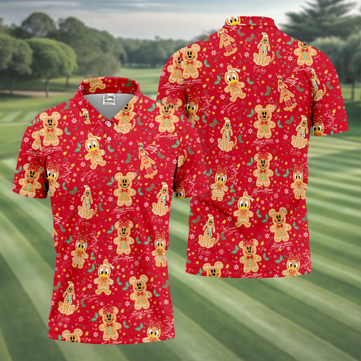 Cute Gingerbread Classic Cartoon Characters Christmas Golf Shirt, Fun Golf Shirts For Men, Golf Gift For Men