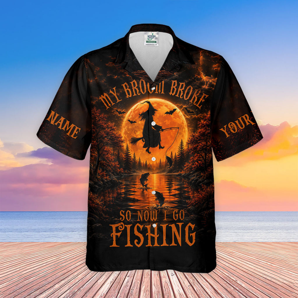 My Broom Broke So Now I Go Fishing UPF Shirt, Womens Fishing Shirt, Halloween Fishing Shirt