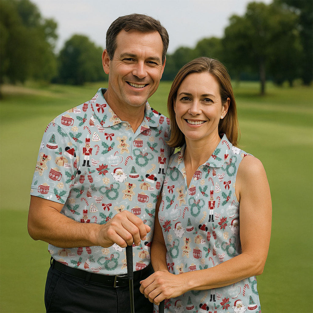 Cute Cartoon Christmas Sweets Golf Tops For Men, Christmas Golf Shirt, Polo Shirts For Men, Golf Gift For Men