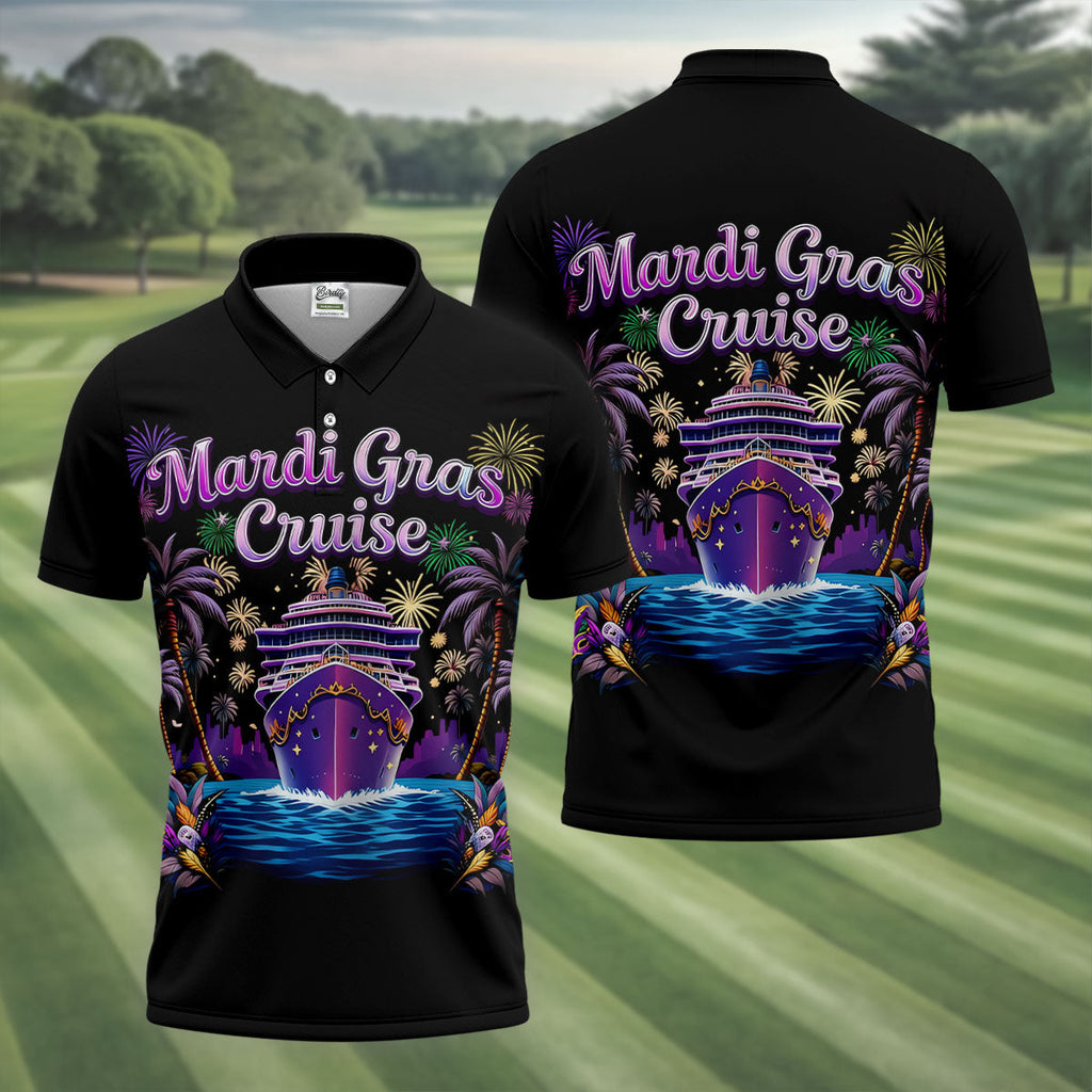 Mardi Gras Cruise Festive Theme Golf Tops For Men, Polo Shirts For Men, Golf Shirts For Men