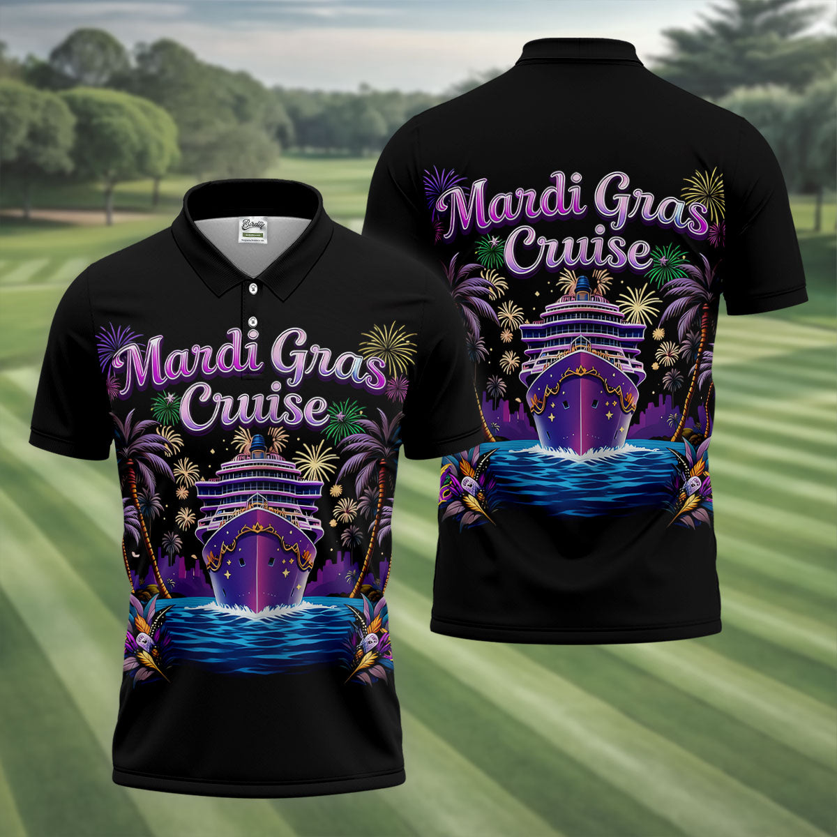 Mardi Gras Cruise Festive Theme Golf Tops For Men, Polo Shirts For Men, Golf Shirts For Men