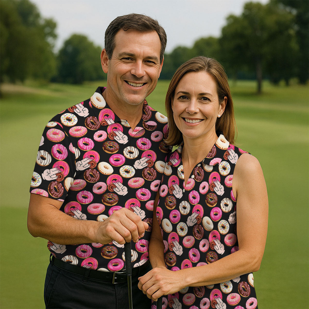 Funny Donut Adult Humor Black And Pink Fun Golf Shirts For Men, Valentines Golf Gift, Polo ShirtFor Men