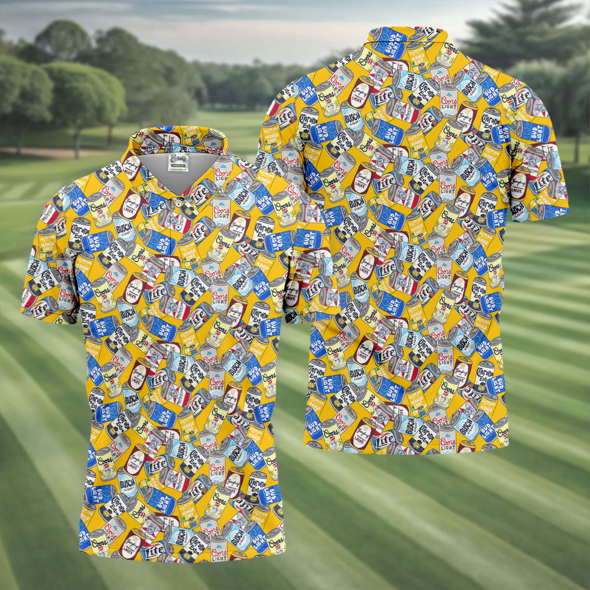 American Beer Cans Yellow Golf Shirt, Golf And Beer Polo ShirtFor Men, Golf Shirts For Men