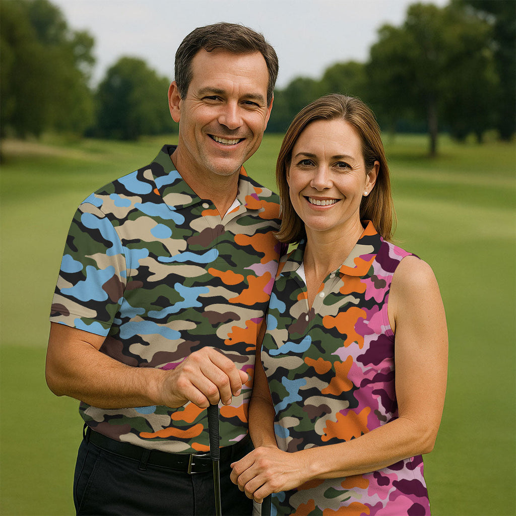 Rainbow Camouflage Golf Tops For Men, Cool Golf Outfit, Polo Shirts For Men, Golf Shirts For Men