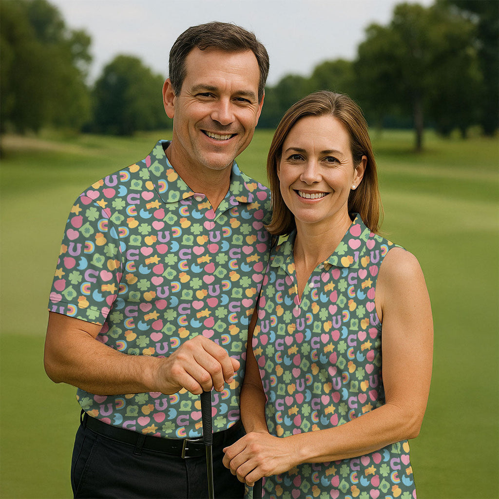 St Patrick's Day Lucky Charms Green Golf Shirt, Cute Golf Outfit, Polo Shirts For Men, Golf Shirts For Men
