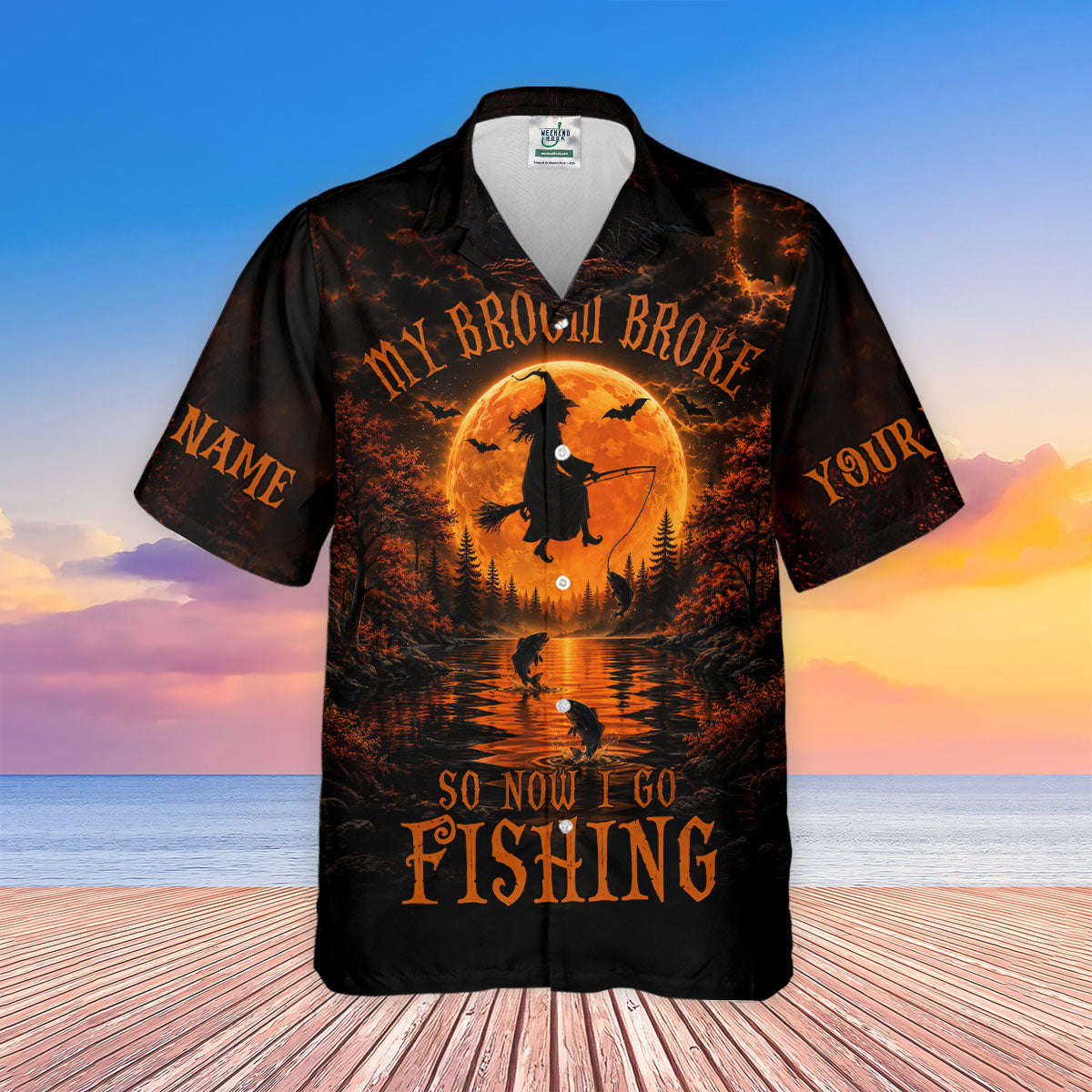 My Broom Broke So Now I Go Fishing UPF Shirt, Mens Fishing Shirt, Halloween Fishing Shirt