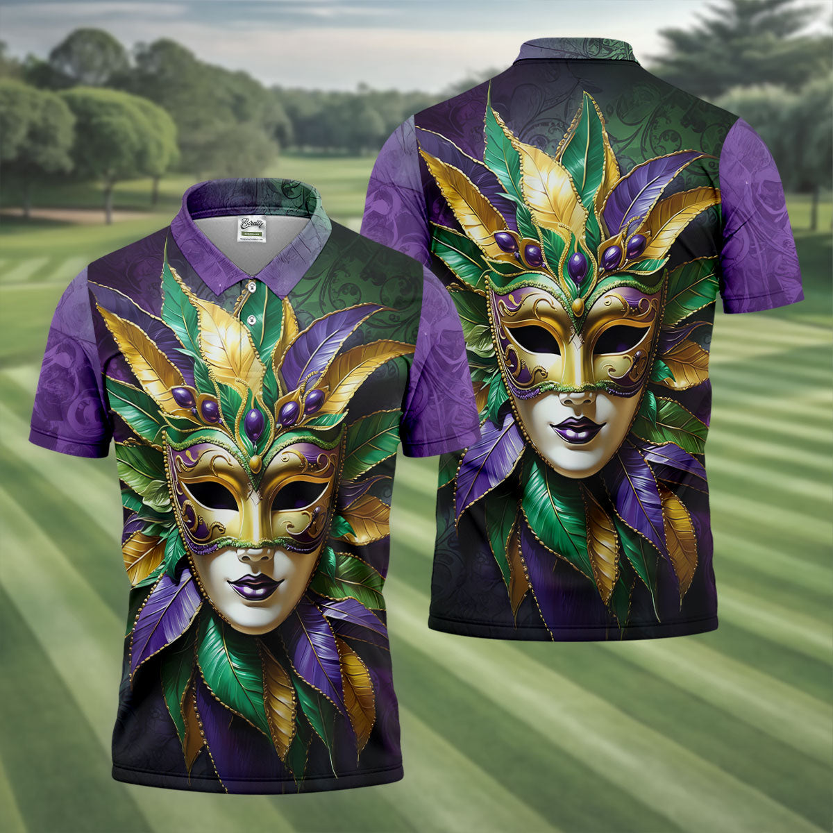 Mardi Gras Festival Mask All Over Print Golf Tops For Men, Polo Shirts For Men, Golf Shirts For Men