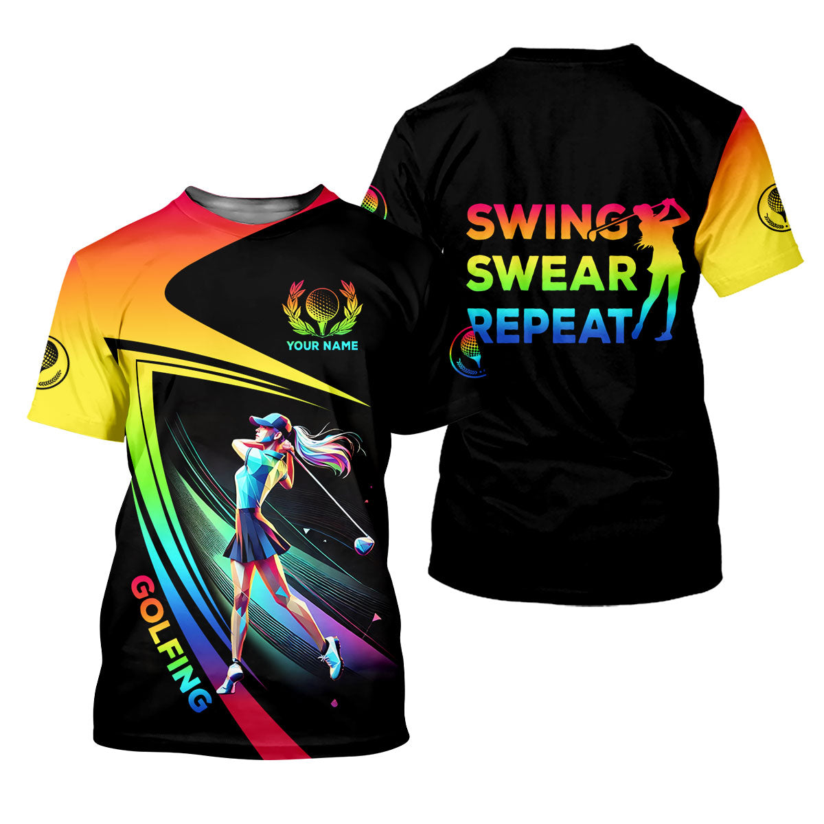 Swing Swear Repeat Personalized Funny Golf Polo Shirt, Custom Ladies Golf Shirt