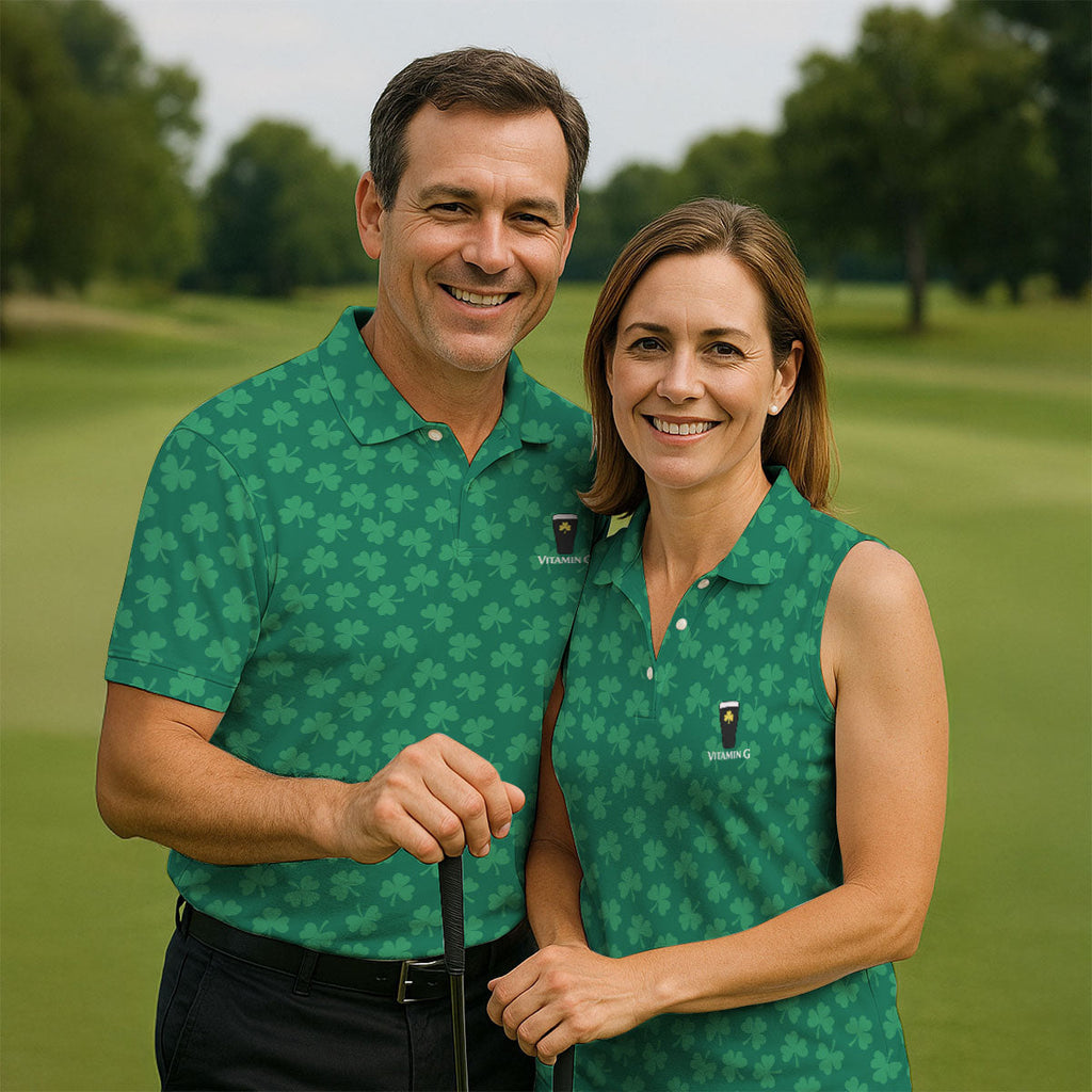 Vitamin G Shamrock Pattern Golf And Beer Green Golf Shirt, St Patrick's Day Golf Shirt, Polo ShirtFor Men