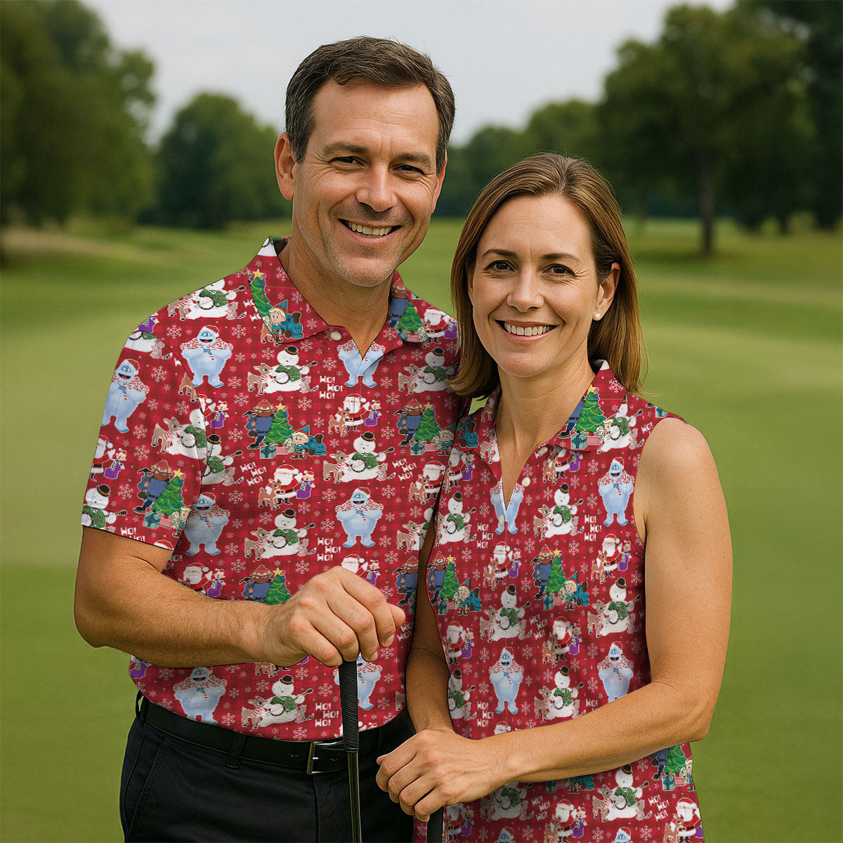 Ho Ho Ho Santa Snowman Men's Golf Polo Shirt Christmas Golf Shirt, Polo ShirtFor Men