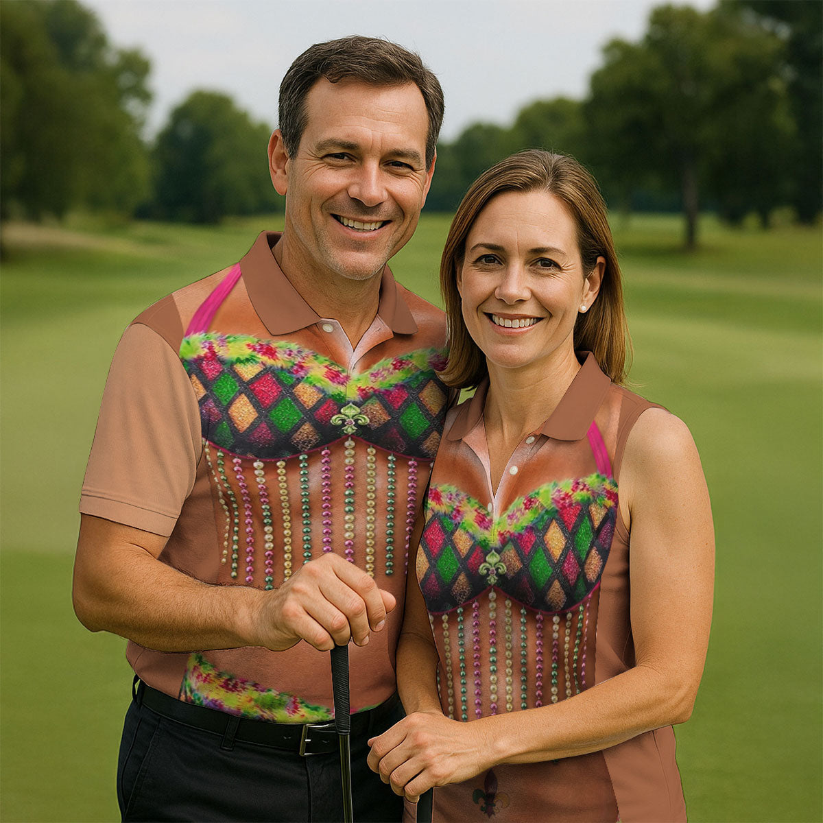 Muscle Body Funny Print Mardi Gras Golf Shirt, Fun Golf Shirts For Men, Polo ShirtFor Men, Golf Shirts For Men