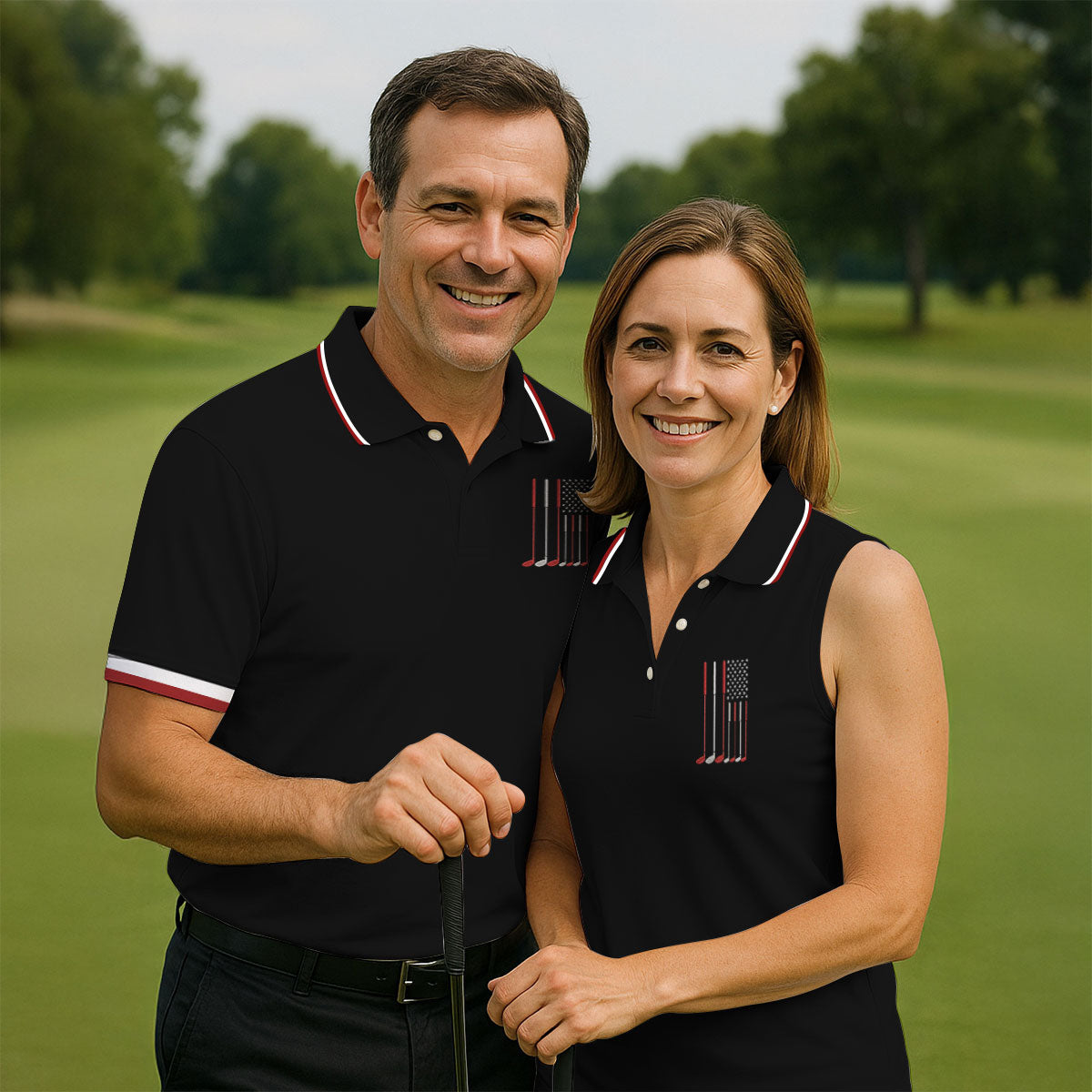 Golf Clubs America Flag Logo 250th Anniversary Black Golf Shirt, Patriotic Golf Shirt, Golf Shirts For Men