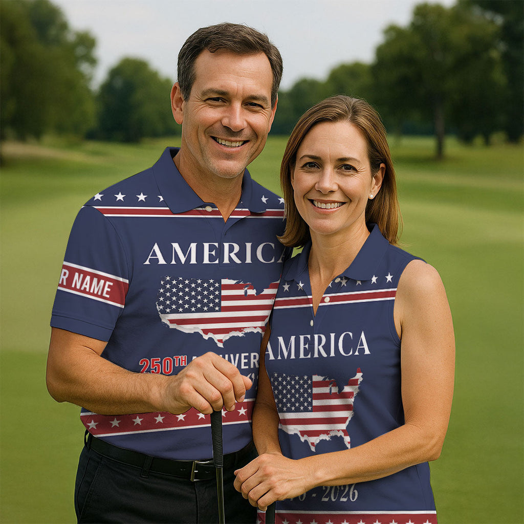America 250th Anniversary 1776-2926 Navy Golf Shirt, 4th Of July Patriotic Golf Shirts For Men