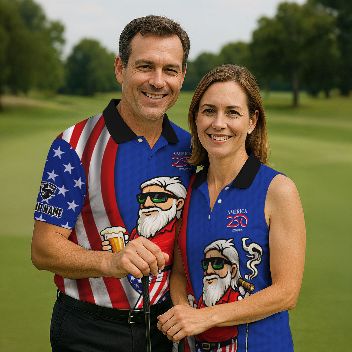 America 250 Patriotic Man 4th Of July Navy Golf Shirt, Golf And Beer Golf Shirts For Men