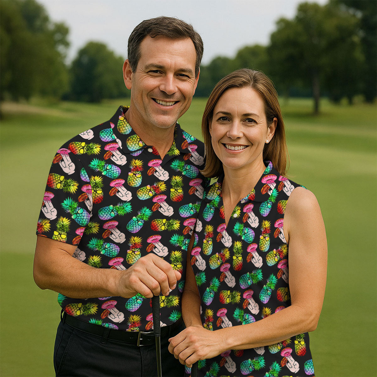 Pineapples Donut Finger Adult Humor Fun Golf Shirts For Men, Golf Polo For Men, Funny Golf Outfits