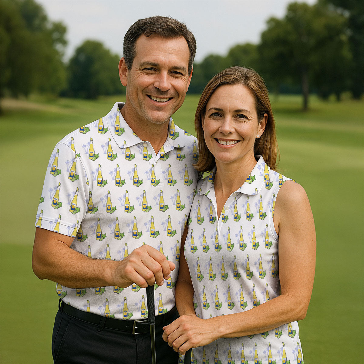 Beer And Lime Palm Tree Pattern Tropical Golf Shirt, Golf Shirts For Men, Polo Shirts For Men
