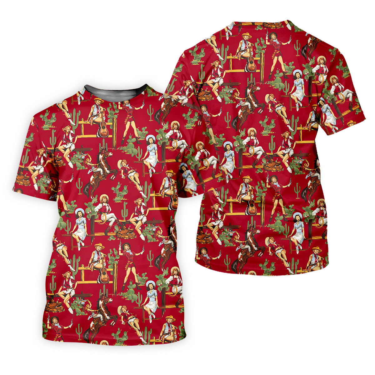 Western Cowgirl Red Golf Shirt, Fun Golf Shirts For Men, Men's Golf Polo, Long Sleeve Polo