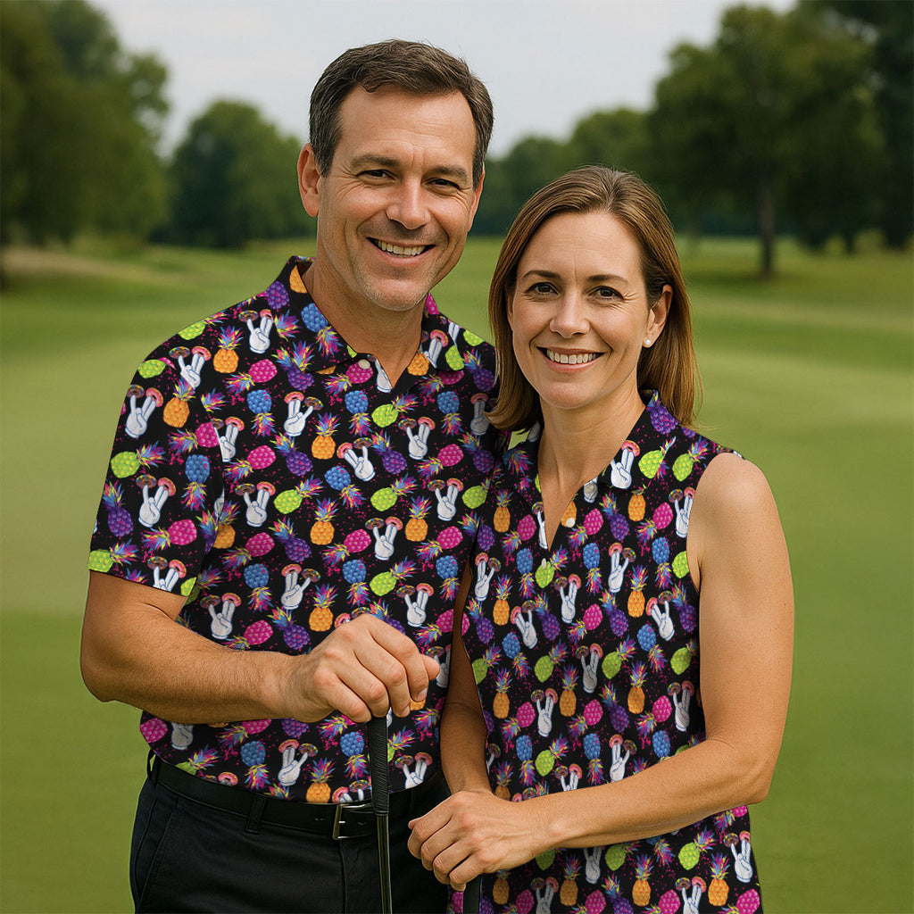 Hawaiian Pineapples Donut Finger Fun Golf Shirts For Men, Adult Humor Golf Polo, Funny Golf Shirts