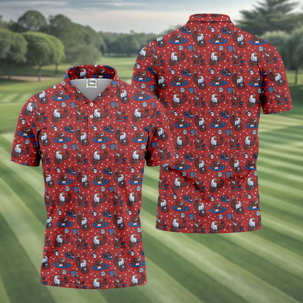 Patriotic Bald Eagle Golf Shirts For Men, 250th Anniversary 4th Of July Golf Shirt, Golf Gift For Men