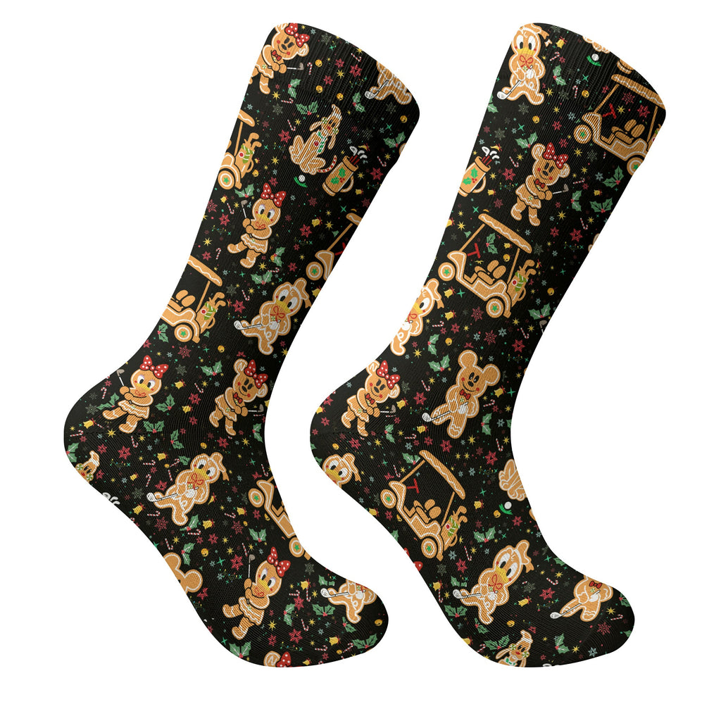Cartoon Gingerbread Black Golf Socks, Funny Golf Socks, Christmas Golf Gift, Golf Accessory