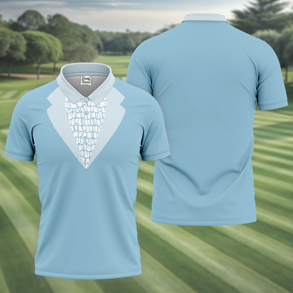 Light Blue Tuxedo Men's Funny Golf Shirts, Father's Day Golf Shirt, Golf Gift For Dad