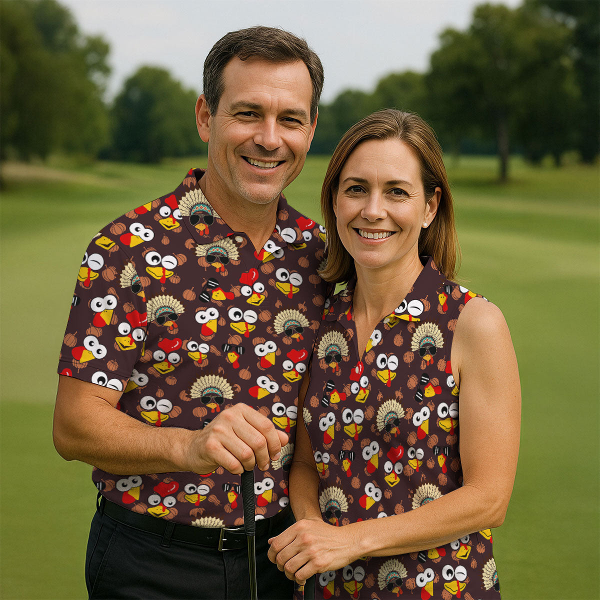 Thanksgiving Polo Golf Tops For Men, Pumpkin Turkey Fun Golf Shirts For Men, Thanksgiving Golf Gift For Men