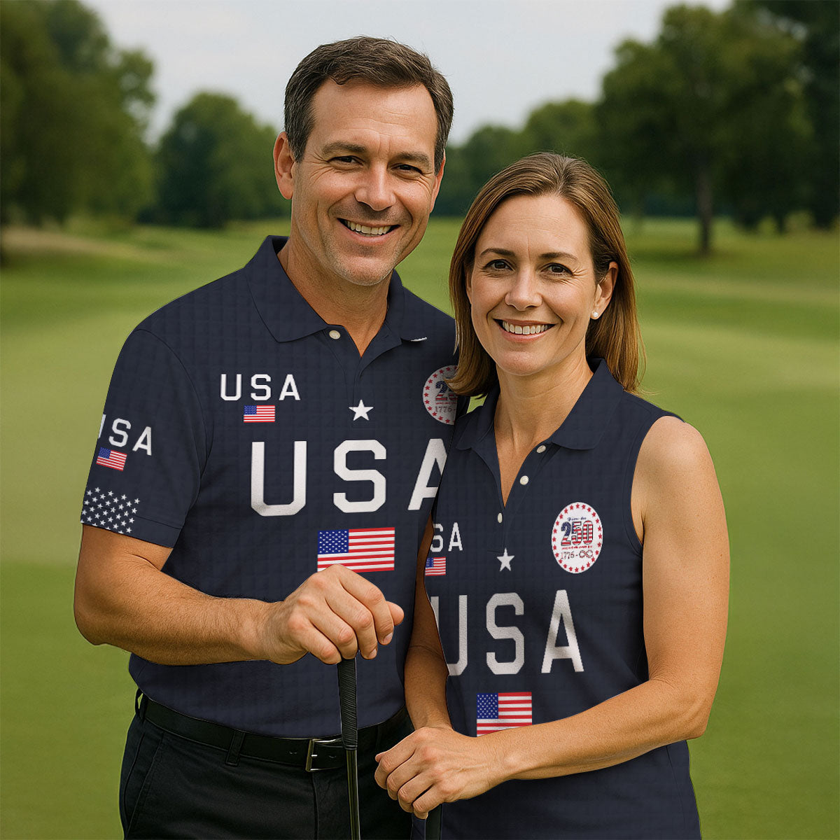 Free For 250 Years Black Patriotic Golf Shirt, 4th Of July Golf Shirt, 250th Anniversary Polo Shirts For Men