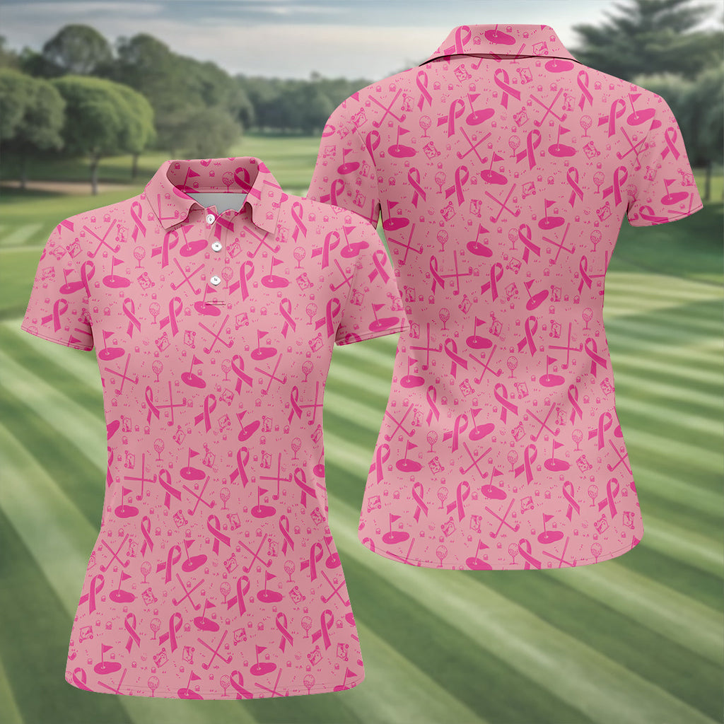 Awareness Ribbon Light Pink Golf Shirt, Cancer Awareness Shirt, Ladies Golf Shirts, Golfing Apparel
