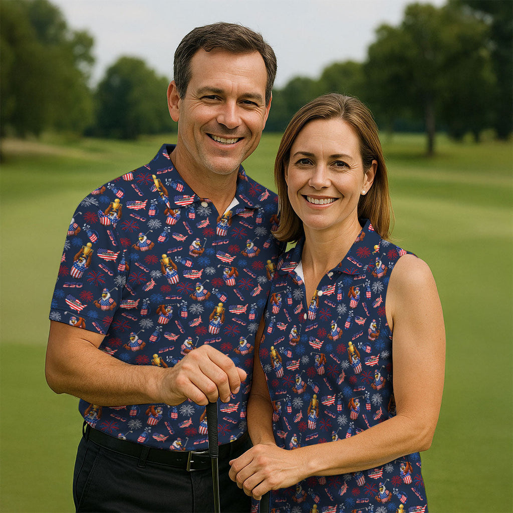 Patriotic Bald Eagle 250 Celebration Golf Tops For Men, 4th Of July Golf Shirts For Men, Men's Golf Polo