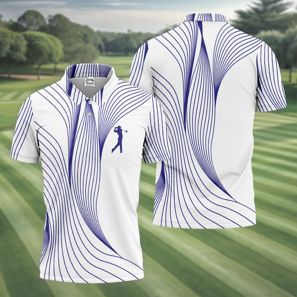 Geometric Line Wavy Line Purple And White Golf Shirts For Men, Men's Golf Shirt, Polo Shirts For Men
