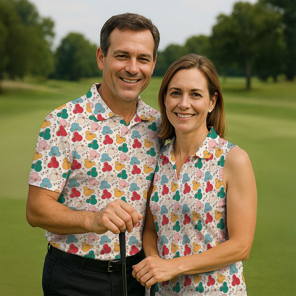 Colorful Christmas Fun Men's Golf Polos, Gifts For Golf Lovers, Polo Shirts For Men, Christmas Golf Shirt