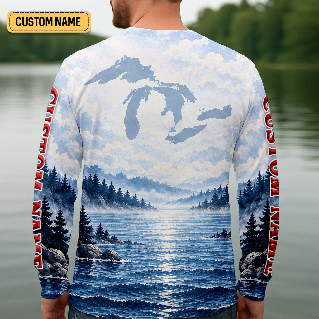 America Great Lakes Fishing UPF Shirt, Performance Fishing Shirt, UPF Sun Shirt For Men