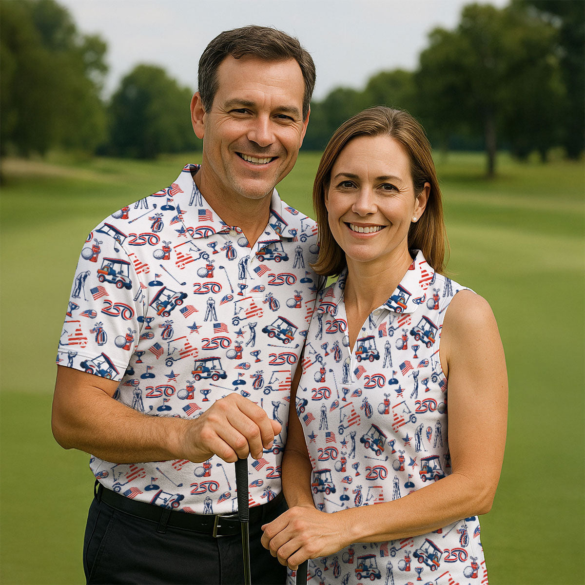 250th Anniversary US Flag Pattern Patriotic Golf Shirt, 4th Of July Golf Shirt Golf Tops For Men, Golf Shirts For Men