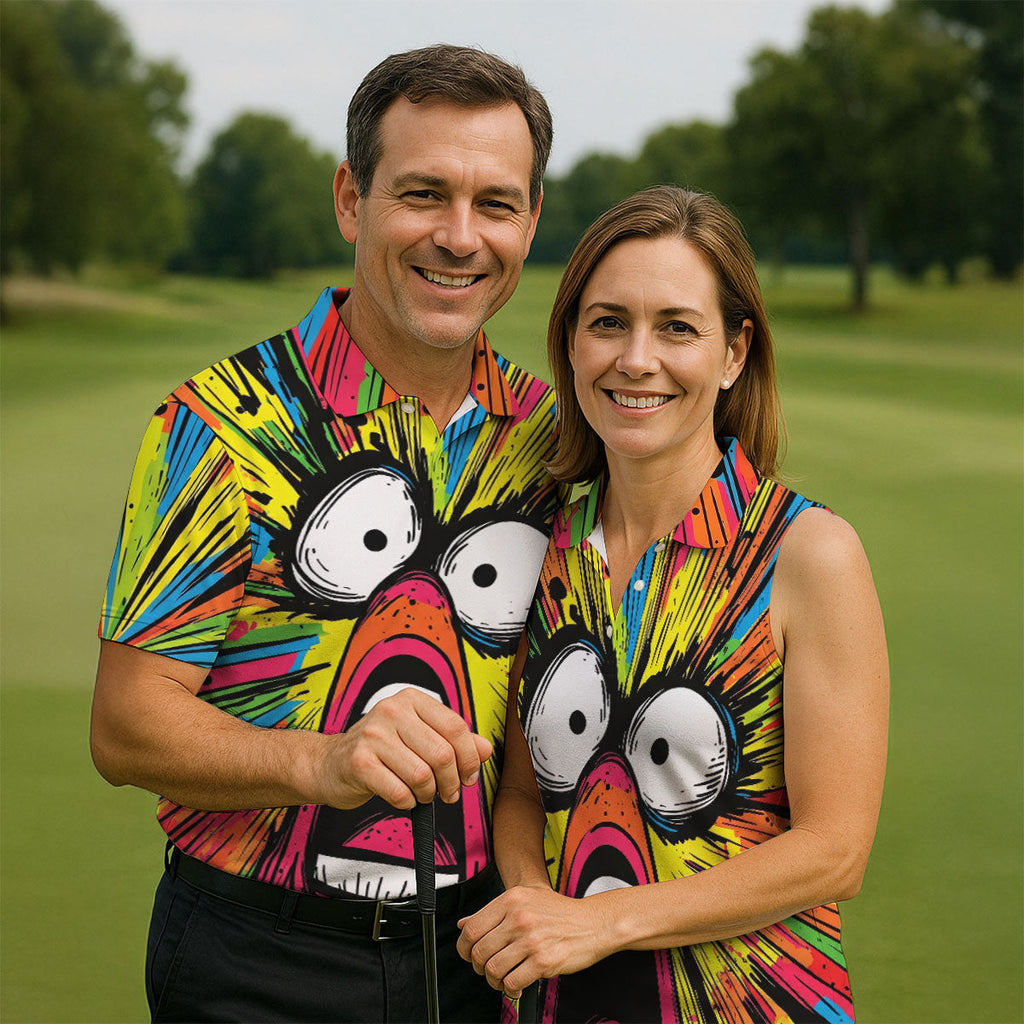 Screaming Face Colorful Retro Hawaiian Golf Shirt, Men's Funny Golf Shirts