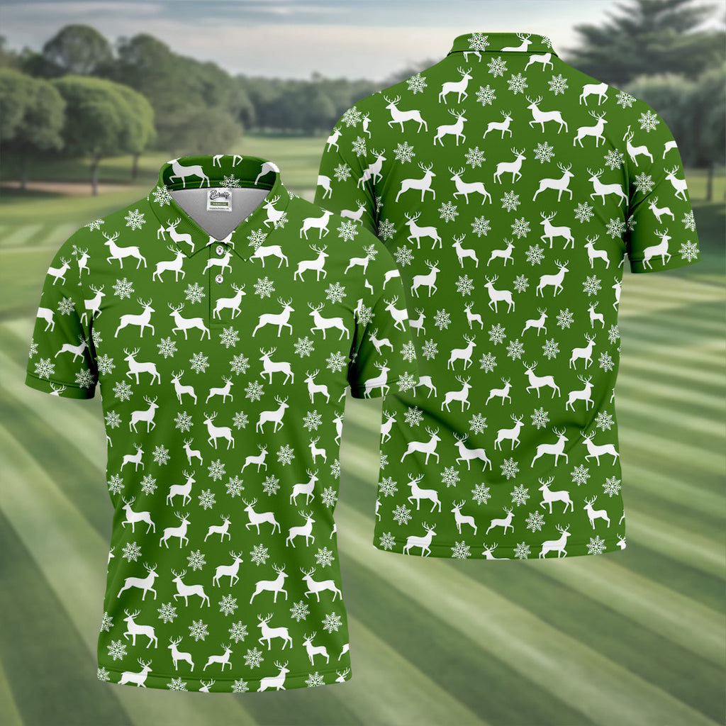 Reindeer Christmas Green Golf Shirt, Christmas Golf Shirt, Polo Shirts For Men, Golf Shirts For Men